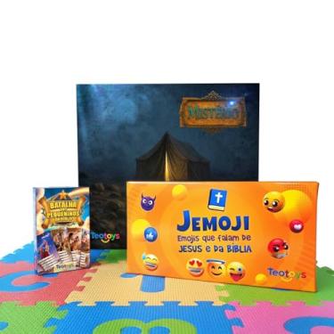 Imagem de Kit 3 Jogos Bíblicos Educativos para Crianças | Tabuleiro Investigação Religiosa Mistério + Cartas Emojis de Jesus + Trunfo Batalha dos Pequeninos da Bíblia