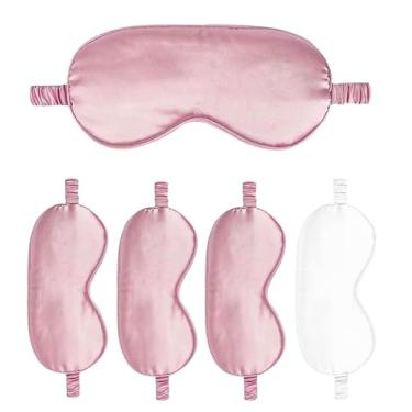 Imagem de Máscaras de dormir pacote com 5 capas de seda para olhos de cetim máscara blackout sedosa macia para olhos para dormir capas para presentes de dama de honra