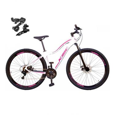 Imagem de Bicicleta Aro 29 Ksw Mwza Feminina Câmbios Shimano 21v Freio A Disco Garfo Suspensão Mtb branco-rosa Tam: 17