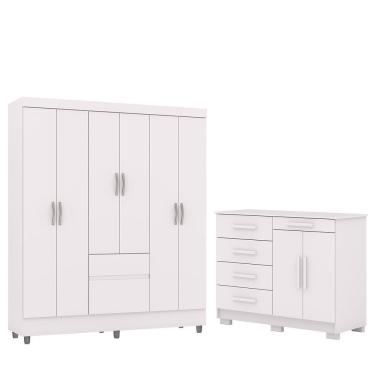 Imagem de Guarda-roupa 6 Portas Ideval Com Cômoda Sapateira Sirios Branco