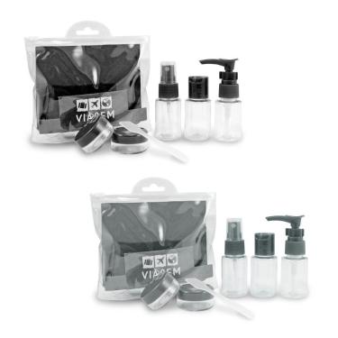 Imagem de 2 Kit De Frascos P/ Viagem De 7 Peças - Jacki Design Preto / Cinza