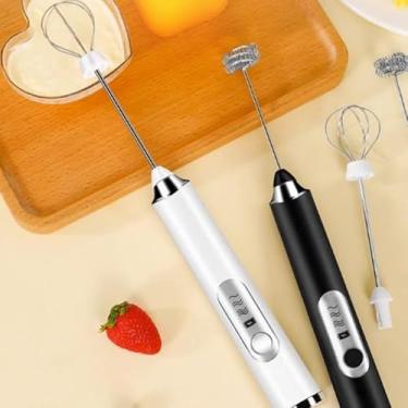 Imagem de Mixer Elétrico Recarregável USB, Batedor de Leite e Bebidas, 3 Velocidades, com Batedor Fouet em Aço Inoxidável, Mini Misturador para Cappuccino, Café e Milk Shake