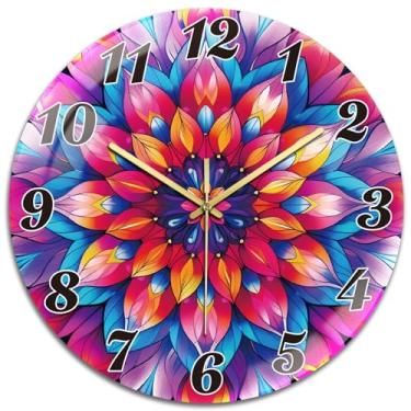 Imagem de peacoblue Relógios de parede operados por bateria Datura relógio de parede redondo de vidro de 30 cm sem tique-taque para cozinha, sala de estar, sala de jantar, quarto e banheiro acessórios de