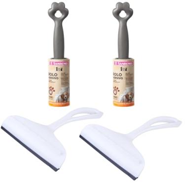 Imagem de Kit 2 Rodo de pia Branco e 2 Rolo Adesivo Tira Pelo com 60 folhas, Linha Pet