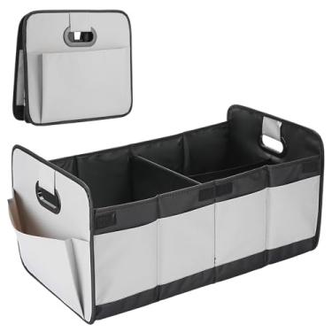 Imagem de XIGGA Organizador de porta-malas de carro, dobrável com vários compartimentos, Oxford 600D com alça reforçada e função à prova d'água, adequado para qualquer carro, SUV, mini van - cinza