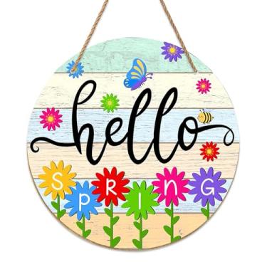 Imagem de Placa de boas-vindas de primavera para porta da frente, regador de madeira, 29 cm, decoração de flores, guirlanda de primavera, interior e exterior, decoração de parede para varanda, porta de