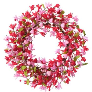Imagem de Bibelot Guirlanda de Dia dos Namorados, guirlandas de Dia dos Namorados de 45,7 cm para porta da frente, flores românticas de rosa e vermelho para decoração de aniversário de casamento