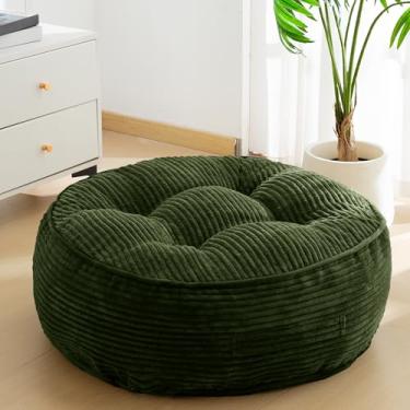 Imagem de Almofada de chão lavável de 20 cm para adultos, almofada de meditação, grande para sentar no chão redondo, capa de veludo cotelê tufado removível, para sala de estar ou ioga, 55 x 55 cm, lavável na