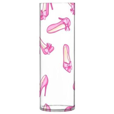 Imagem de JUZIHAI Vaso com padrão de salto alto rosa para flores, 9,9 cm x 30 cm, cilindro de plástico, moderno, vaso de flores para centro de mesa de casamento, decoração de casa