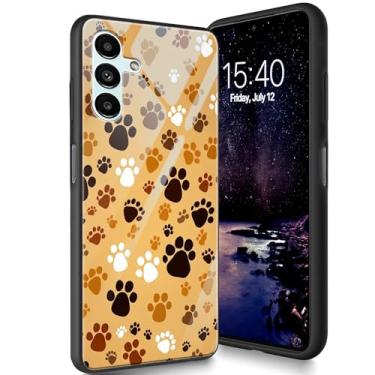 Imagem de Bxgolkgd Capa projetada para Samsung Galaxy A14 5G de 6,6 polegadas 2023, capa traseira de vidro temperado projetada com amortecedor antiarranhões de silicone TPU à prova de choque - impressão de pata