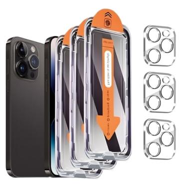 Imagem de Pacote com 3 protetores de tela de privacidade compatíveis com iPhone 14 Pro Max [6,7 polegadas] + pacote com 3 protetores de lente de câmera, película de vidro temperado antiespião, compatível com