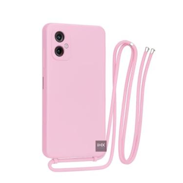 Imagem de Capa Case Capinha Para Motorola Moto G55 Silicone Com Cordão Alça De Pescoço Ajustável Veludo Premium (ROSA IOGURTE)