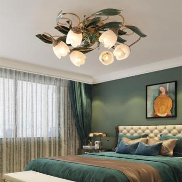 Imagem de Luminária de teto retrô para mesa de jantar, soquete E27, em ferro bronze antigo com design floral, estilo industrial campestre, para sala de estar, quarto ou restaurante.