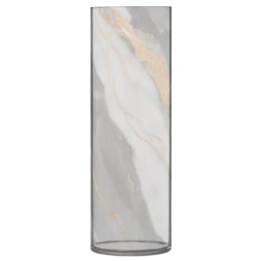 Imagem de JUZIHAI Vaso de textura de mármore para flores 9,9 cm x 30 cm Cilindro de plástico moderno vaso de flores para decoração de casa de centro de mesa de casamento