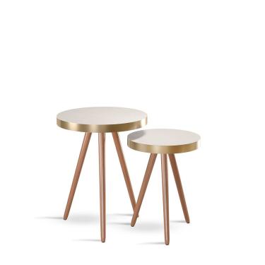 Imagem de Kit 02 Mesas Malaga - Sxx Multicoisas Off White E Champanhe