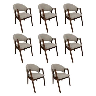 Imagem de Kit 8 Cadeiras De Jantar Madeira Maciça Helen Impermeável Mel Bege Linho