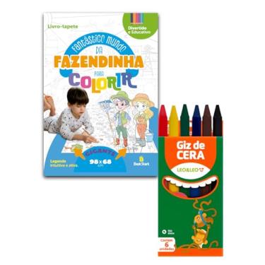 Imagem de Kit Livro Tapete de Colorir Fazendinha + Giz de Cera 6 Cores