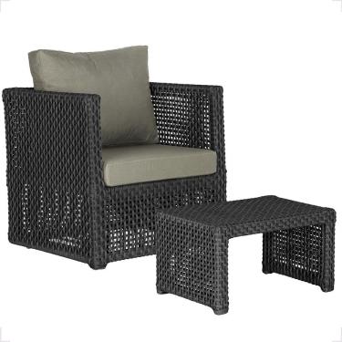 Imagem de Mesa E 1 Poltrona Madri Corda Náutica Estofado 8 Trama Preto