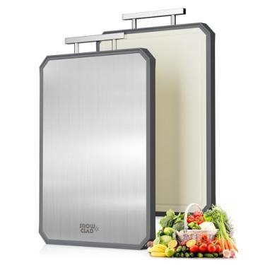 Imagem de Tábua de corte de aço inoxidável, tábua de corte de carne dupla face para cozinha, aço inoxidável/palha de trigo, tábua de corte grande para carne, lavável na lava-louças, tábua de cortar não tóxica,