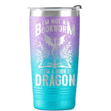 Imagem de Onebttl Presentes de dragão para meninas adolescentes, amantes de dragões, presentes para amantes de livros, I'm not a Bookworm, copo de aço inoxidável de 590 ml para aniversário, Natal