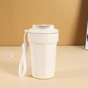 Imagem de Xícara de café isolada de aço inoxidável - isolamento a vácuo de parede dupla de 473 ml, tampa à prova de vazamento, mantém quente/frio por horas, design vertical portátil - branca