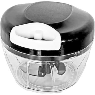 Imagem de Mini Processador Manual de Alimentos, 200ml, 2 Lâminas em Aço Inoxidável, Preto, para Alho e Cebola, 9,5x9,5x8cm