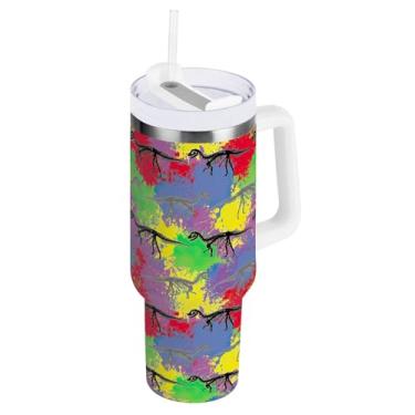 Imagem de ODAWA Copo grande à prova de vazamento, esqueletos de dinossauro, copos de aço inoxidável com canudo e alça