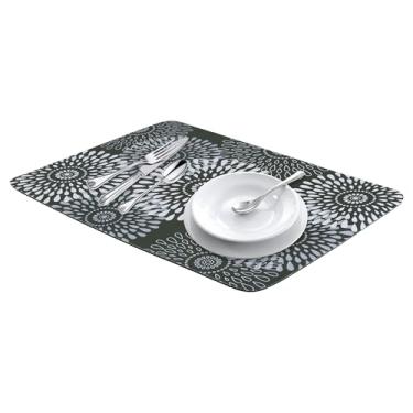 Imagem de Generic Grande tapete de secagem de pratos de pedra diatomácea, tapetes florais de secagem rápida para balcão de cozinha, pratos, copos e utensílios 40 x 39 cm preto