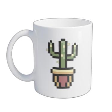 Imagem de Caneca Xícara de Café Porcelana 300ml com Desenho Pixel Art de Cacto