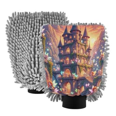 Imagem de ODAWA Luvas de lavagem de carro microfibra chenille, luvas de lavagem de carro Fairy Castle para canhão de espuma, pacote com 2 20,5 x 30 cm