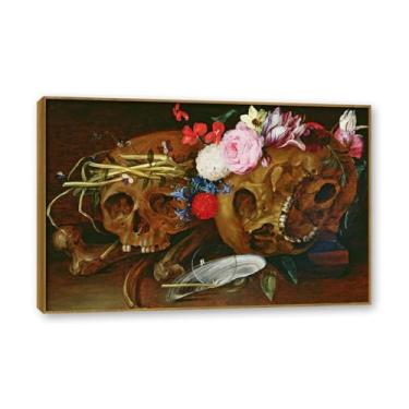 Imagem de NHLDZYH Moldura de madeira de teca. Flores clássicas natureza morta pintura em tela retro buquê de flores pinturas estilo country decoração de parede para cozinha e sala de estar. A47. 80 x 120 cm