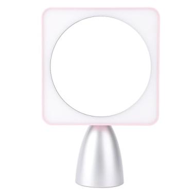 Imagem de AUNMAS Espelho de Maquiagem Iluminado Com Luzes, Temperatura de 3 Cores Ajustável, Espelho de Vaidade LED, Rotação Portátil, Cosmético de Mesa para Viagens Em Casa (Rosa Prata)