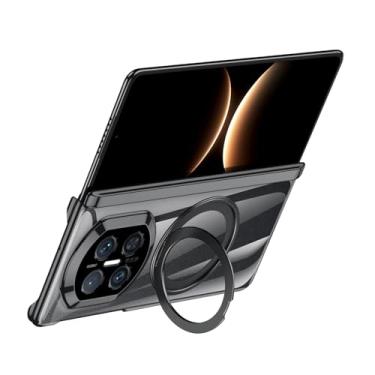 Imagem de HAOMRIYL Capa transparente para Huawei Mate X7, capa traseira de telefone galvanizada, suporte de anel ajustável, dobradiça de suporte, capa de proteção à prova de choque, preta, Mate X7