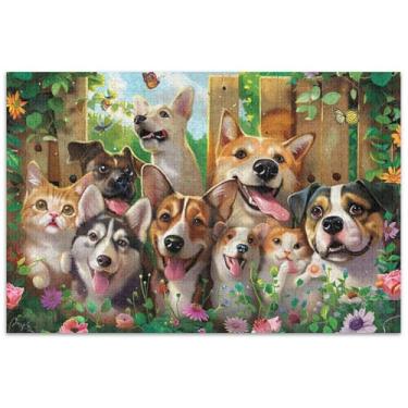 Imagem de Quebra-cabeça com 1000 peças de animais de gato e cachorro para adultos arte de flores difíceis presentes tecnológicos para jogos