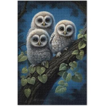 Imagem de Quebra-cabeça com estampa de corujas fofas, 1000 peças, presentes para adultos, jogo de elefante branco, presentes masculinos, pintura artística floral exclusiva