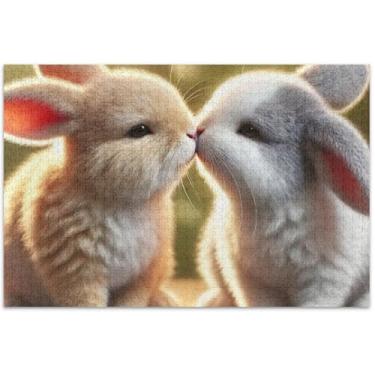 Imagem de Quebra-cabeça de coelho coelho fofo para adultos 500 peças decoração de pintura animal arte quebra-cabeça elefante branco presentes de festa, 51 x 35 centímetros