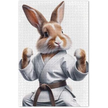 Imagem de Quebra-cabeça coelho karatê coelho adultos 1000 peças desenho animado animal difícil elefante branco, 75 x 40 centímetros