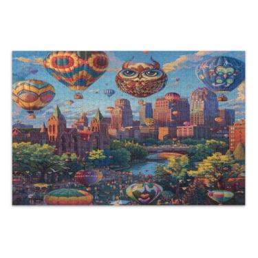 Imagem de Quebra-cabeças com paisagem urbana com balões de ar quente para adultos com letras nas costas quebra-cabeças de 500 peças para adultos