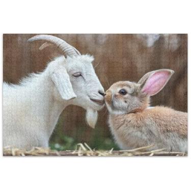 Imagem de Cabra coelho beijando engraçado 1000 peças quebra-cabeça para adultos quebra-cabeça brinquedo arte paisagem quebra-cabeça elefante branco presentes engraçados