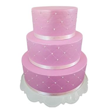 Imagem de Bolo Fake isopor maquete de 3 Andares, Rosa com Pérolas, para Casamentos e Aniversários