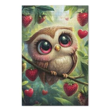 Imagem de Quebra-cabeças bonitos de coruja morangos com letras nas costas para adultos 500 peças