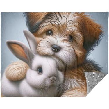 Imagem de Cobertor macio para sofá de carro Terrier Dog Cute Bunny para sofás 177,8 cm x 139,7 cm, cobertores quentes cinza