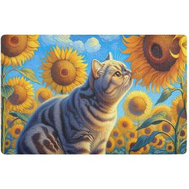 Imagem de TSENQUE Capacho personalizado britânico de pelo curto, girassol, Halloween, fofo, outono, tapete de porta ao ar livre, hilário, tapetes antiderrapantes para entrada interna 81 x 50 cm