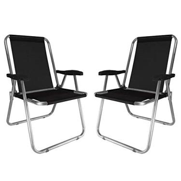 Imagem de Kit 2 Cadeira Max Alumínio Praia Piscina Camping Até 140 Kg - Zaka - Preto