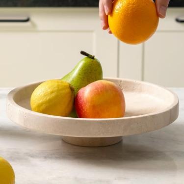 Imagem de Koville Tigela de frutas travertino natural para balcão de cozinha – Tigela decorativa de mármore para servir frutas frescas, lanches e centro de mesa de decoração de casa