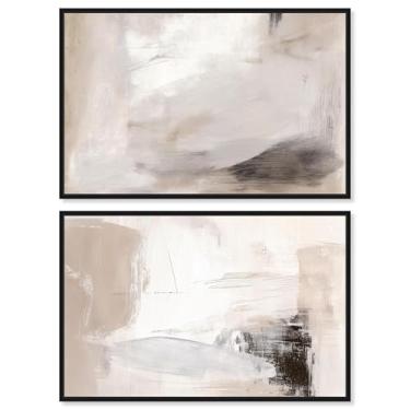 Imagem de Conjunto de 2 arte de parede para sala de estar com impressão abstrata de harmonia neutra por Art Remedy, moldura preta, 38 x 25 cm