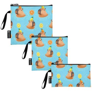 Imagem de TSENQUE Capivaras brincalhonas azuis animais reutilizáveis lanche sanduíche bolsa de almoço seguro para alimentos lavável para crianças estudantes adultos (pacote com 3: P/M/G)