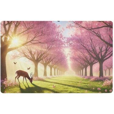 Imagem de TSENQUE Tapete de porta engraçado floral de flor de cerejeira personalizado, tapete de boas-vindas interno, tapete de sapato, impermeável, lavável, tapetes de entrada internos para casa, 81 cm x 50 cm