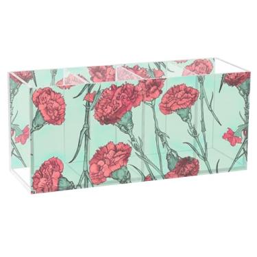 Imagem de TSENQUE Cravos vermelhos coloridos crânio floral acrílico bonito suporte de caneta de mesa arte personalizado copos de lápis papelaria arte escritório organizador de mesa estética