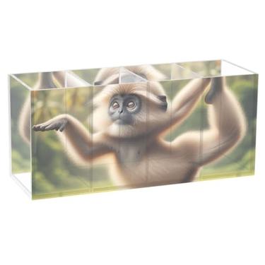 Imagem de TSENQUE Lindo suporte de caneta para mesa, macaco, gibão, ioga, animal, acrílico, porta-lápis, porta-canetas, copos de arte, escritório, decoração personalizada